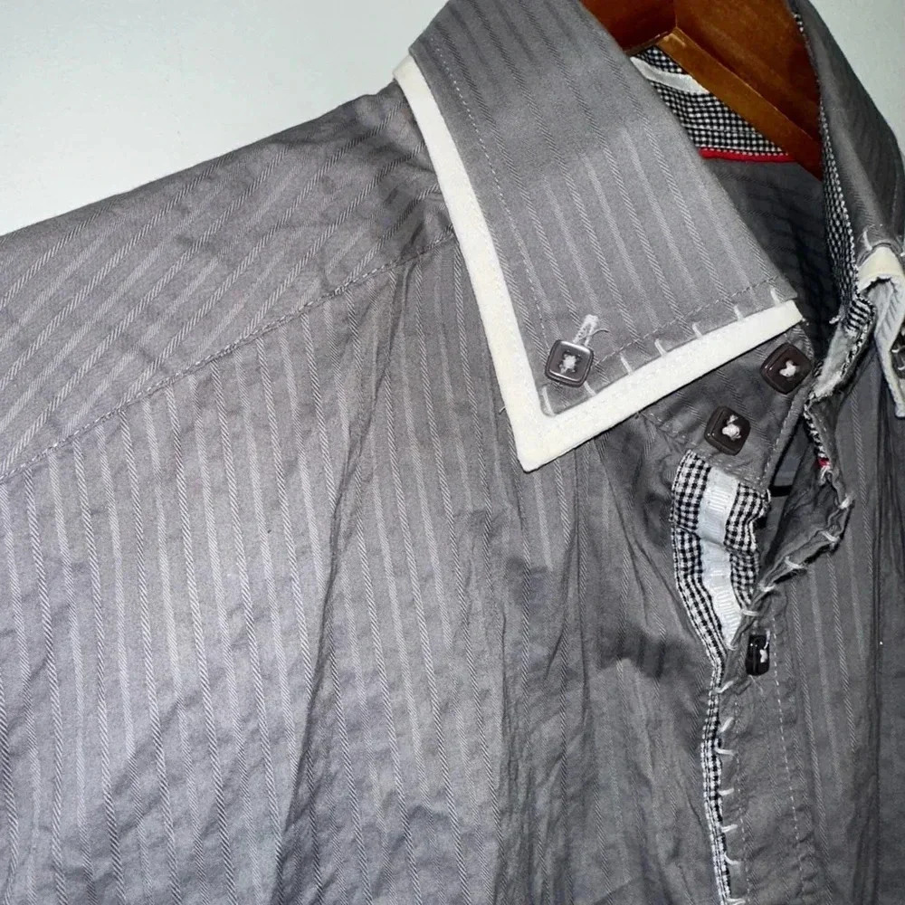 Men's Patroncito Button Down Dress Shirt, Gray, Size M - Picture 9 of 13